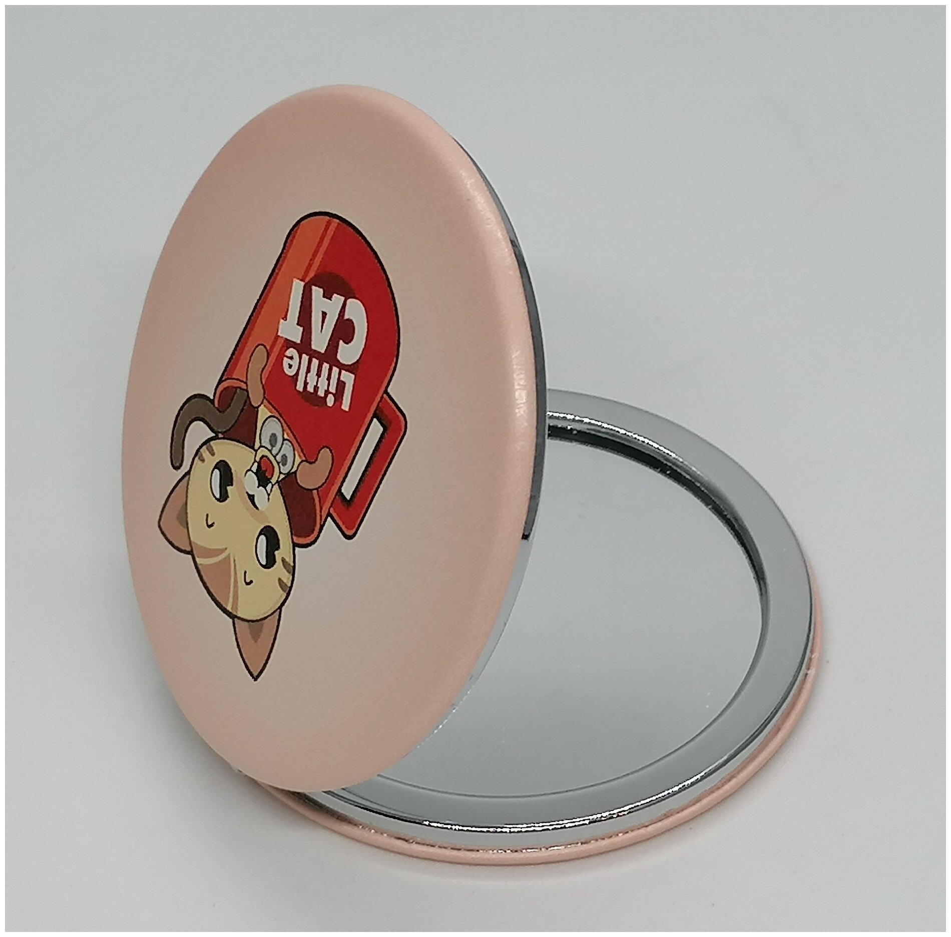 Зеркало кожанное, круглое "Little Cat" — фото 1