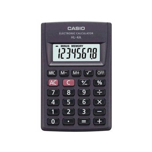 Калькулятор Casio HL-4A-W-EP, 8-разрядный, черный калькулятор карманный casio hl 820lv bk w gp черный 8 разр