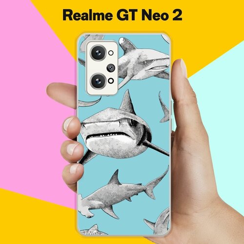 Силиконовый чехол на Realme GT Neo 2 Акулы / для Реалми ДжиТи Нео 2 силиконовый чехол на realme gt neo 2 пальцы для реалми джити нео 2