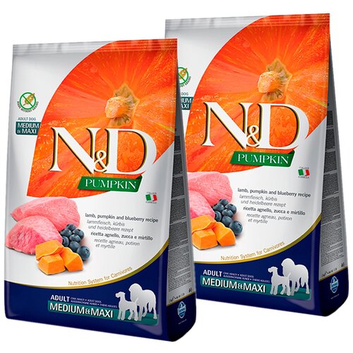 FARMINA DOG N&D GRAIN FREE PUMPKIN ADULT MEDIUM & MAXI LAMB & BLUEBERRY беззерновой для взрослых собак с ягненком, черникой и тыквой (12 + 12 кг)