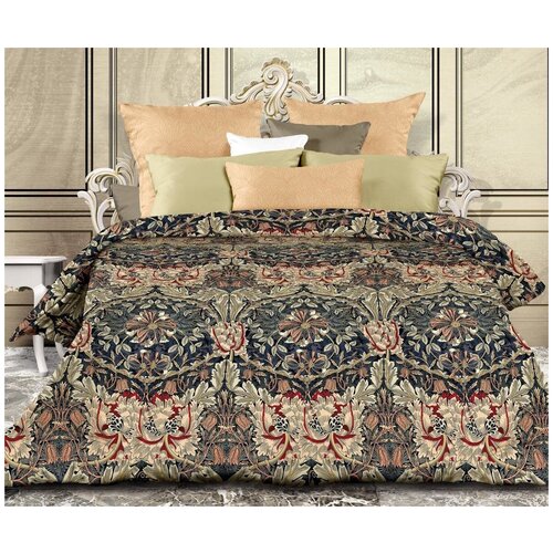 фото Постельное белье 2-спальное унисон балафре, сатин, 70 х 70 см бежевый/синий