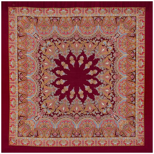 Платок шерстяной Павловопосадские платки Волшебный танец 7, бордовый, 125 х 125 см