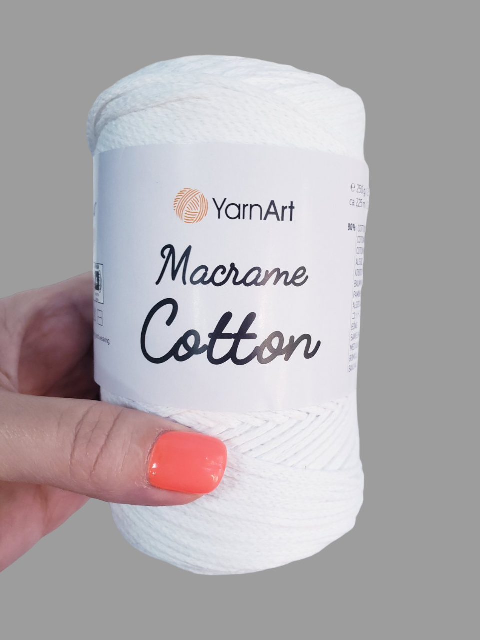 Пряжа "Macrame Cotton" 20% полиэстер,80% хлопок 225м/250гр (751 белый) - фотография № 6