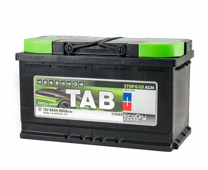 Аккумулятор для спецтехники TAB AGM Stop&Go AG80 (213080), 315x175x190, полярность обратная