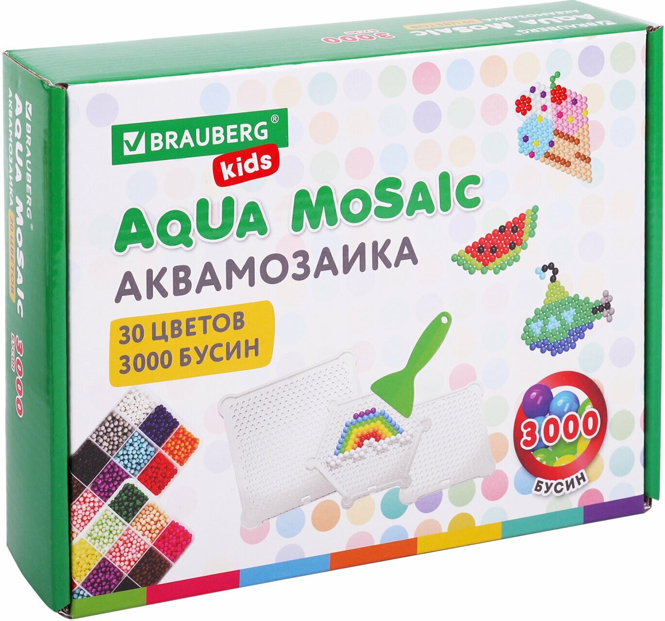 Аквамозаика Aqua Pixels 30 цветов 3000 бусин, с трафаретами, инструментами и аксессуарами, Brauberg, 664915