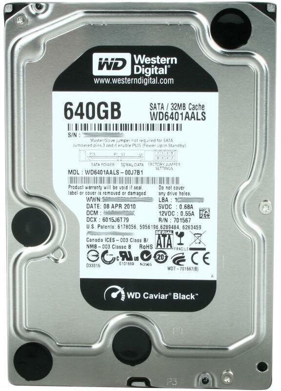 Жесткий диск Western Digital Caviar Black 640 Gb 3.5" 7200rpm 32Mb SATA 3Gb/s WD6401AALS