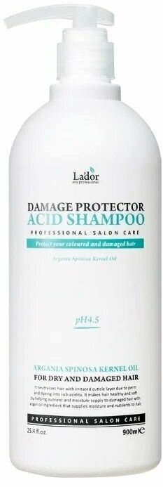 La'dor Damage Protector Acid Shampoo 900 мл Бесщелочной шампунь с коллагеном и аргановым маслом