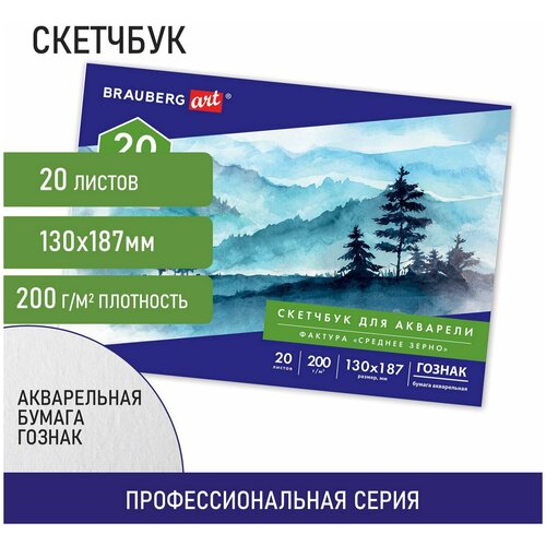 Упаковка 10 шт. Альбом для акварели, бумага гознак СПб 200 г/м2, 130x187 мм, 20 л, склейка, BRAUBERG ART, 106142