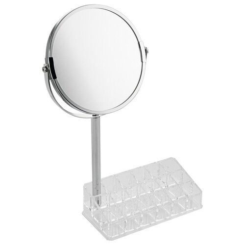 Зеркало косметическое санакс, настольное, хромированное, с подставкой для макияжных принадлежностей, зеркало с двойным увеличением, САНАКС, серебристый/хром  - Купить