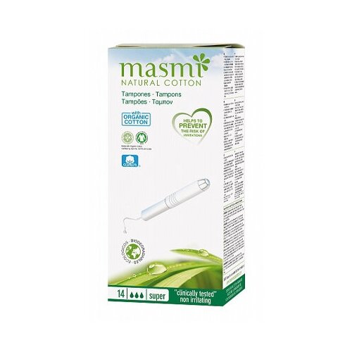 MASMI NATURAL COTTON. Гигиенические тампоны SUPER из органического хлопка с аппликатором 14 шт Masmi уп