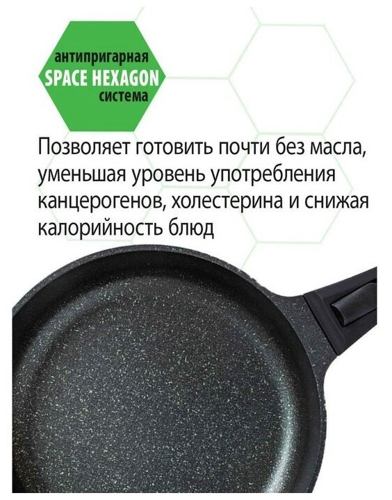 Сковорода FUSION со съемной ручкой и крышкой, антипригарное покрытие Space Hexagon, литой алюминий, коллекция Meteorite, 28 см - фотография № 6