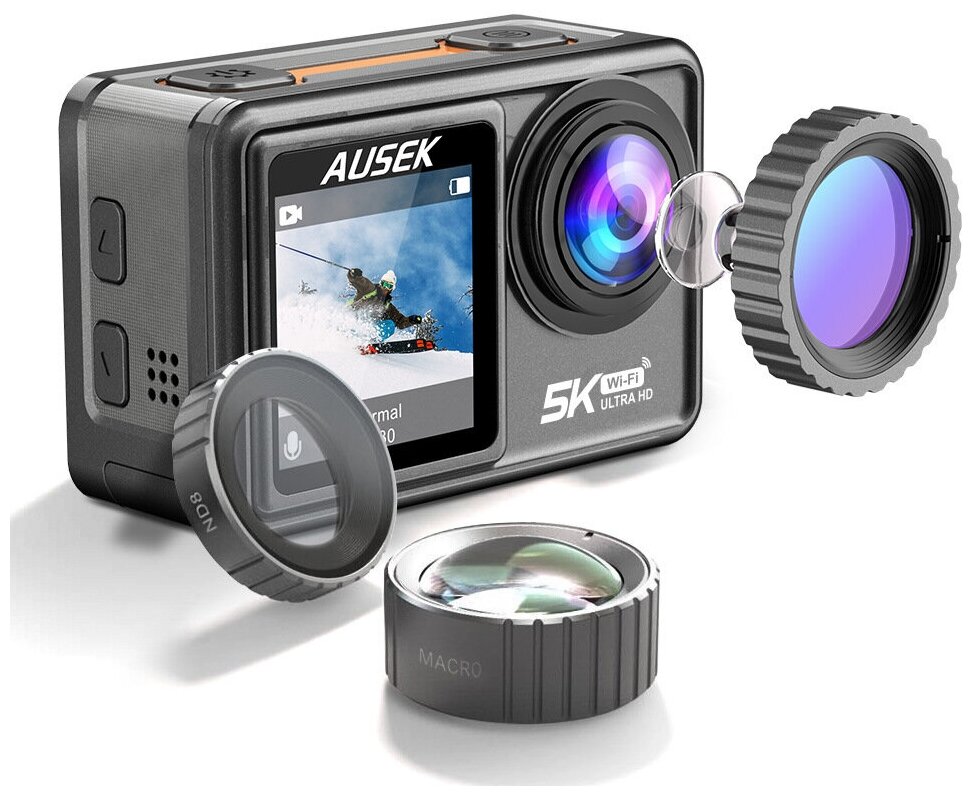 Экшн камера 5K- со сменным фильтром, сенсорный двойной экран, спортивная DV-камера с защитой от сотрясений