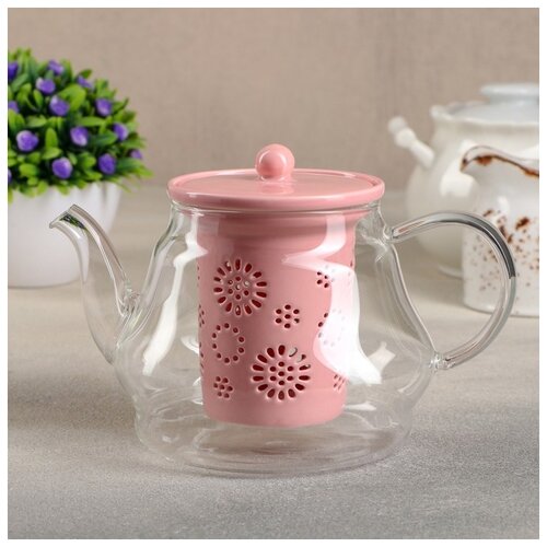 фото Чайник с керамическим ситом "нежность" 700 мл, цвет розовый 4708399 сима-ленд