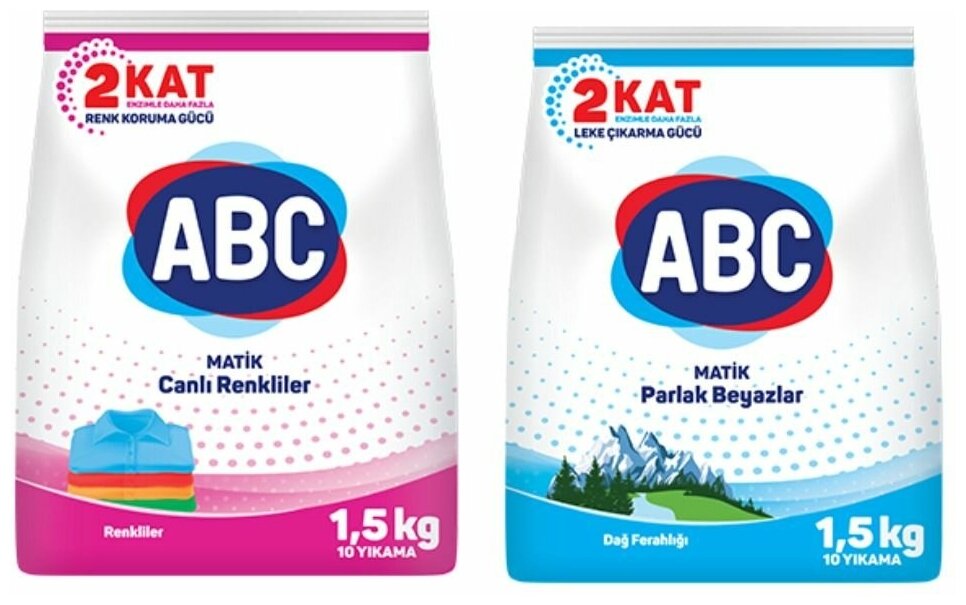Стиральный порошок ABC для цветного белья и для белого белья 1.5 кг / Турция