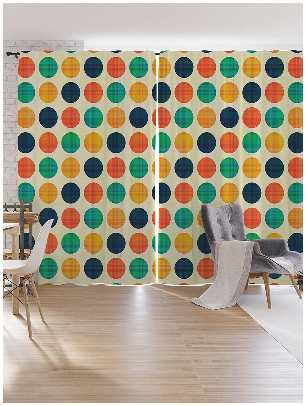 Шторы под лён JoyArty "Цветовая комбинация с кругами", серия Oxford DeLux, 340х265 см