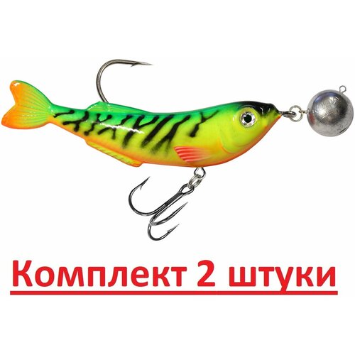 Воблер AQUA JIG-DOK с чебурашкой 77mm, цвет 049 (флуоресцентная макрель), 2 штуки