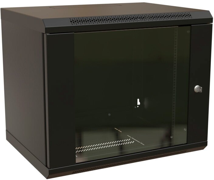 Шкаф коммутационный WRline (WR-TW-1266-GP-RAL9004) настенный 12U 600x600мм пер. дв. стекл 2 бок. пан. напра