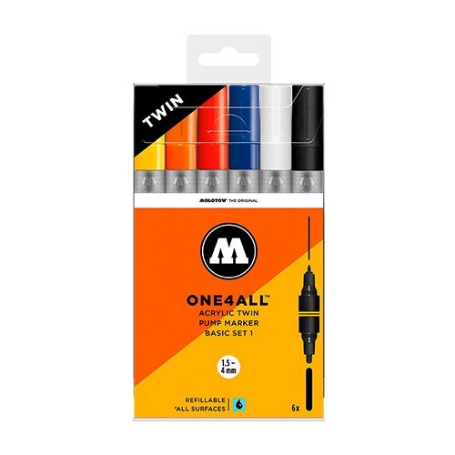 фото Набор акриловых маркеров molotow one4all acrylic twin basic set 1 6штук