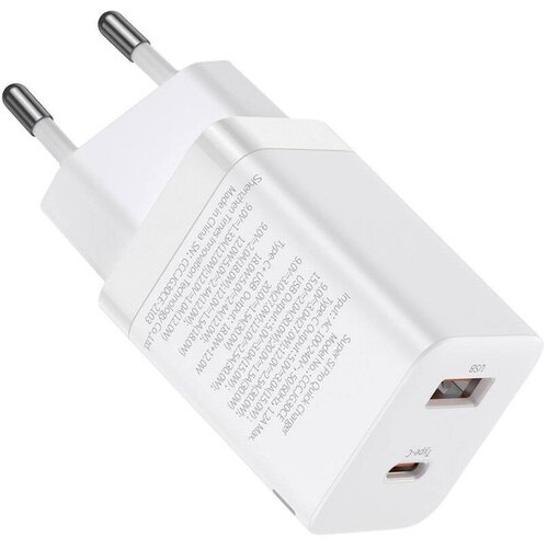 Сетевое зарядное устройство Baseus Super Si Pro Quick Charger USB + Type-C C+U 30W EU белый (CCSUPP-E02) сетевое зарядное устройство baseus ccsupp e01 super si pro quick charger c u 30w eu black