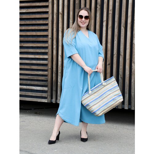 фото Платье zoya, оверсайз, макси, карманы, размер 62, голубой
