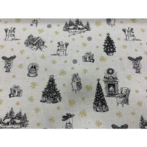 150 см. Ткань лен/хлопок с рисунком The Snowman розница 1 метр