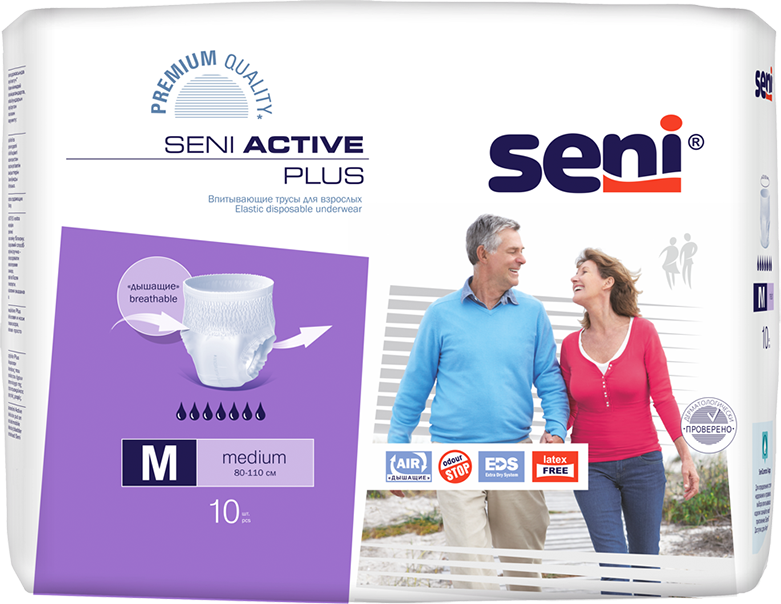 Seni Active Plus, трусы впитывающие (М), 10 шт.