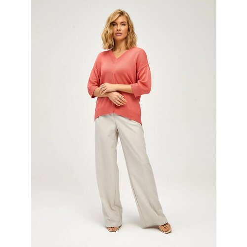 Пуловер VasilisaV cashmere, кашемир, длинный рукав, свободный силуэт, вязаный, трикотаж, размер XXS, коралловый