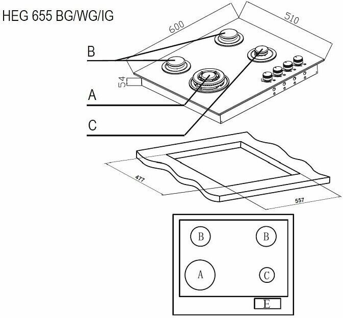 Встраиваемая газовая варочная панель EVELUX HEG 655 BG - фотография № 2