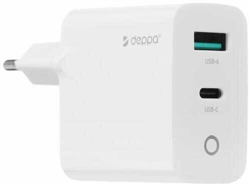 Сетевое зарядное устройство DEPPA 65W, USB + USB type-C, 8-pin Lightning (Apple), 3A, белый - фото №8