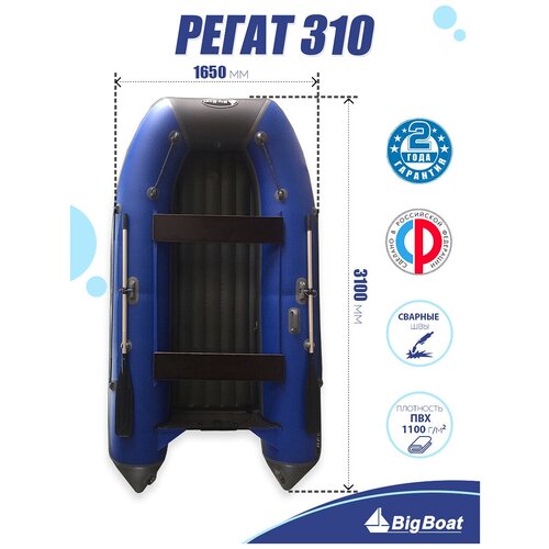 Надувная, под мотор, килевая лодка из ПВХ для рыбалки Regat (Регат) 310 НДНД