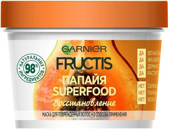 Маска для волос Garnier Fructis SuperFood 3в1 Папайя Восстановление 390мл