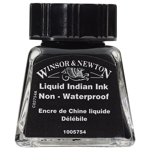 Тушь Winsor&Newton для рисования, черный, водорастворимая, стекл. флакон 14мл (1005754), 6шт.