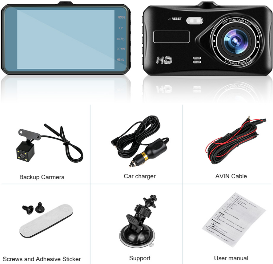 Автомобильный видеорегистратор FaizFull с камерой заднего вида для парковки / Full HD 1080P / Сенсорный LCD дисплей / Датчик удара G-Sensor