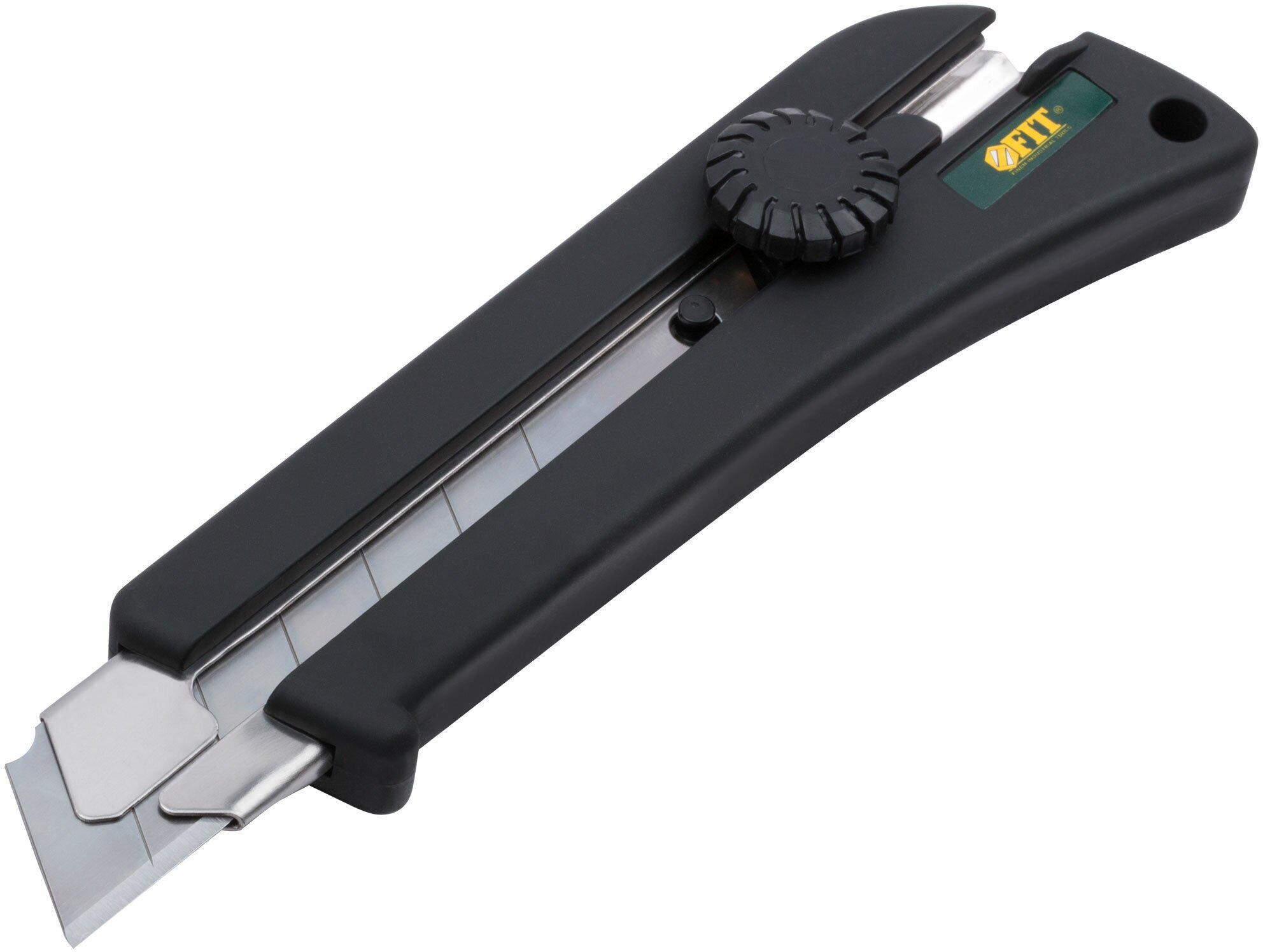 Нож канцелярский строительный, монтажный нож FIT 10325 25 мм усиленный с вращающимся прижимом, эластичная ручка "Профи"
