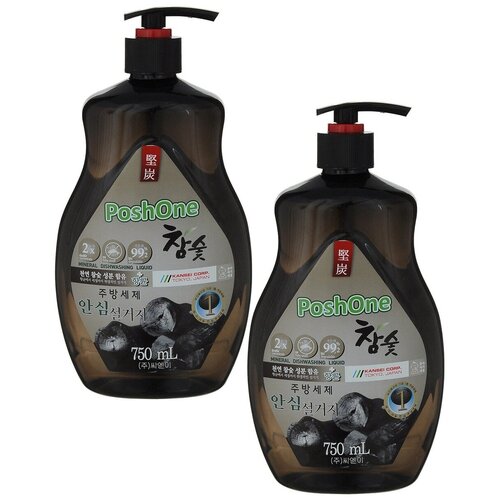 Posh One Жидкость для мытья посуды Древесный уголь с дозатором, 0.75 л, 2 уп.