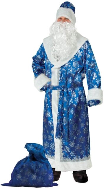 Батик Карнавальный костюм для взрослых Дед Мороз Узорчатый синий, 54-56 размер 188-1-54-56