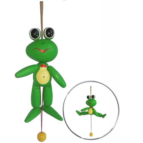 Дергунчик Лягушка Сувенир подвеска кукла на веревочках марионетка игрушка деревянная
