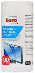 Влажные салфетки Buro BU-Tscrl, 100 шт (туба) для экранов ЭЛТ мониторов/плазменных/ЖК телевизоров/мониторов с покрытием из стекла