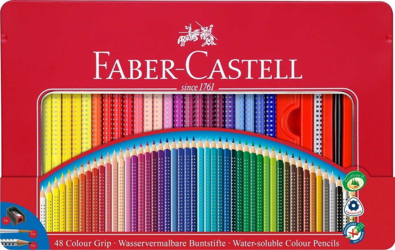 Цветные карандаши Faber Castell Набор цвет. карандашей Faber-Castell Grip 2001, 48цв. (+кисть, точилка, чернограф. карандаш, метал. коробка)