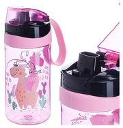 Бутылка для воды 520 мл. детская "Динозаврик" пластик розовая
