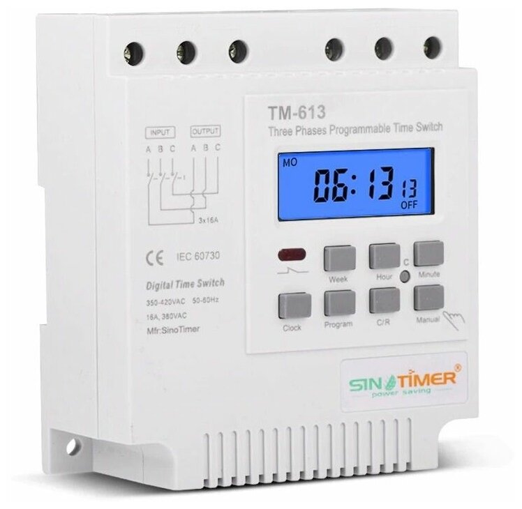 Реле времени недельное 3-х фазное 380В Sinotimer TM613