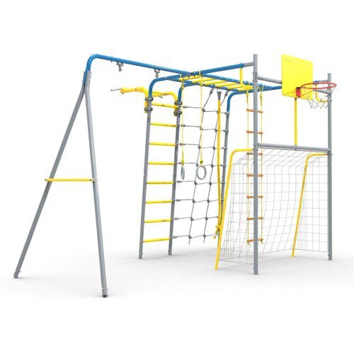 Физрук с доп. стойкой для качелей и воротами, цвет синий-серый, уличный детский спортивный комплекс, спортивный комплекс для детей, уличный дск