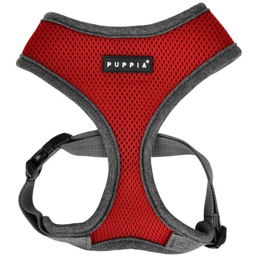 Шлейка Puppia Soft harness II, обхват шеи 37 см, красный/серый, L автокресло для собак puppia car seat бежевое 53х52х43см l южная корея