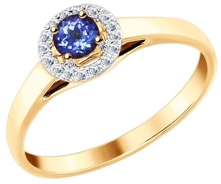Кольцо Diamant online, красное золото, 585 проба, бриллиант, танзанит, размер 18, бесцветный