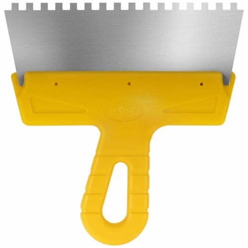 Фасадный зубчатый шпатель (200 мм, нержавеющая сталь, 6 мм, желтая ручка) Biber Мастер 35183 тов-176 .