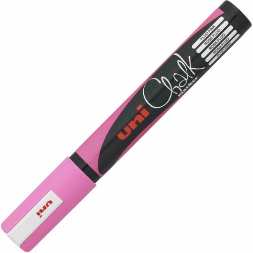 Маркер меловой UNI Chalk, 1,8-2,5 мм, розовый, влагостираемый, для гладких поверхностей, PWE-5M F.PINK, 152495