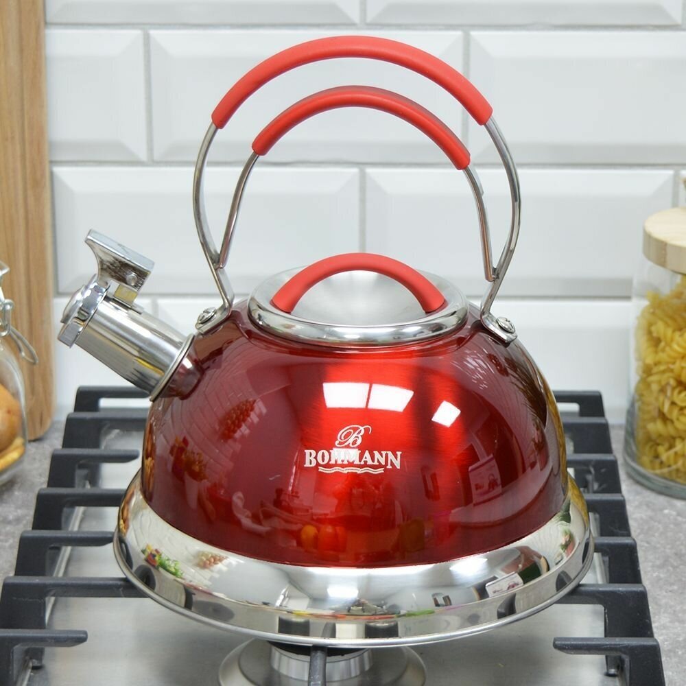 Чайник для плиты со свистком объем 3,2 л ТМ BOHMANN BH-7684 Red