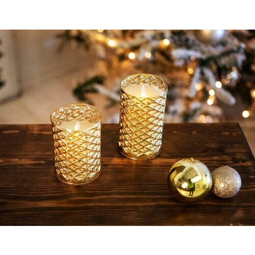 Свеча суарэ в подсвечнике, тёплый белый LED-огонь колышущийся, 8х10.5 см, батарейки, Peha Magic MB-90130