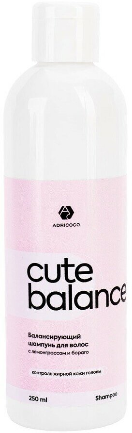 Adricoco, CUTE BALANCE - балансирующий шампунь для волос с лемонграссом и бораго, 250 мл