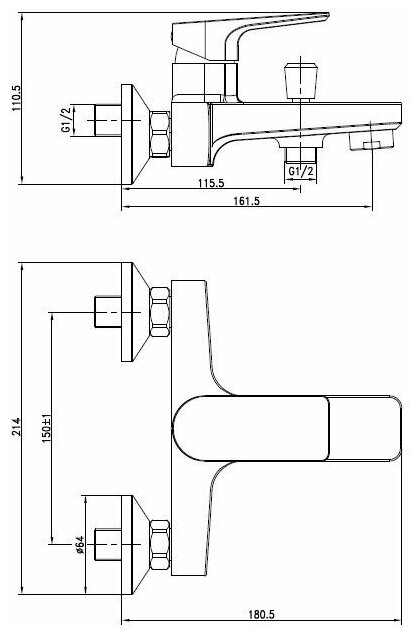 Смеситель Cersanit Nature 63064 для ванны с душем, хром